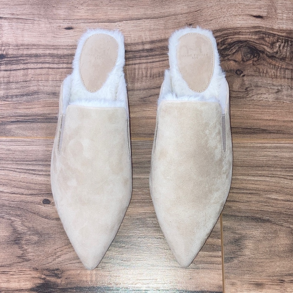 #2. 🆕 NWT - Marc Fisher - Cream Suede Pointed Mule Slippers with Faux Fur Lining - Picture 2 of 8